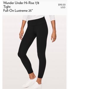 Lululemon Wunder Under HR 7/8 Sz8